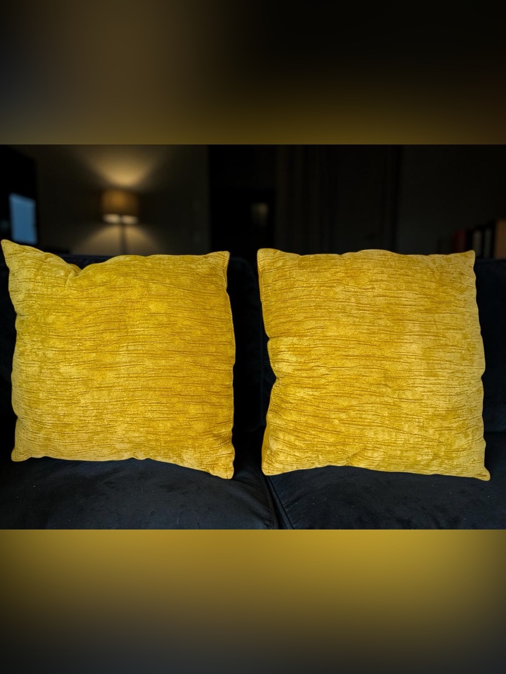 Pier 1 Imports Gold Chenille Velvet 18x18 Throw Pillows Set of 2 Mustard Yellow